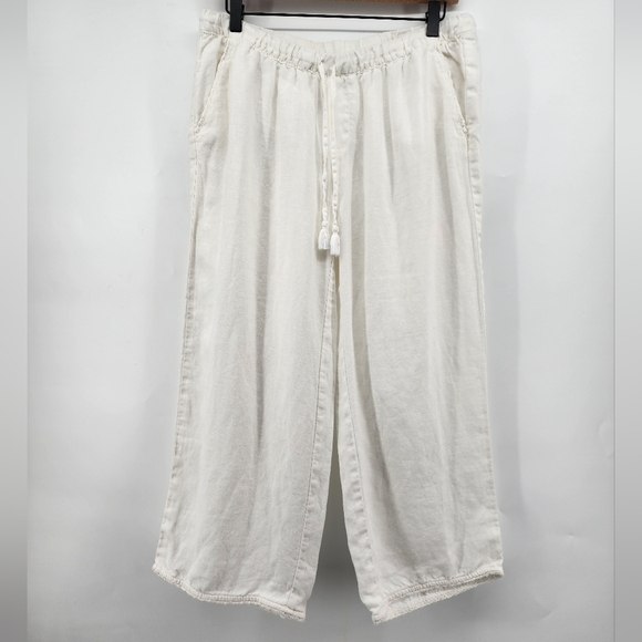 Garnet Hill White Cropped 100% Linen Pants Size 8 - Picture 1 of 12
